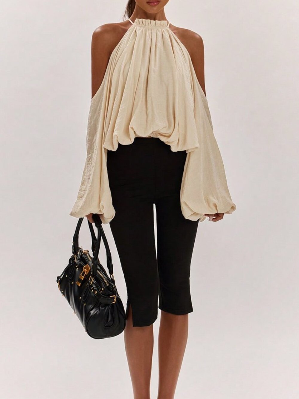 Apricot Casual Women's Sweet Pleated Off-Shoulder Blouse